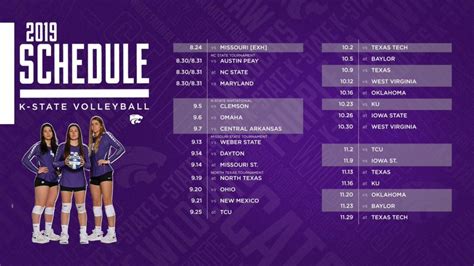 K state volleyball schedule - 2022 Volleyball Schedule - Kansas State University Athletics Teams Baseball + Basketball (M) + Basketball (W) + Cross Country + Football + Golf (M) + Golf (W) + Rowing + Soccer + Tennis + Track & Field + Volleyball + Schedules Baseball + Basketball (M) + Basketball (W) + Cross Country + Football + Golf (M) + Golf (W) + Rowing + Soccer + Tennis +
